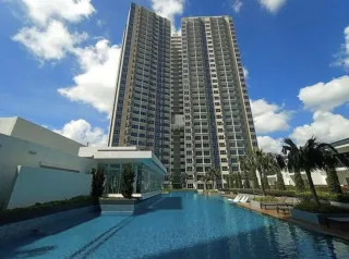 Swimming pool and twin residential towers at Southville City, Sepang