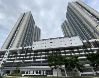 Cerrado residential tower at Southville City, Sepang, with name signage at base
