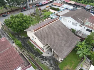 Aerial view of detached double-storey house with tiled roof at Jalan Maktab