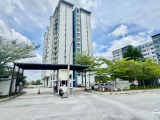 Tower block and gated entrance at Taman Tiara South, Semenyih