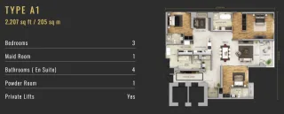 Type A1 2,207 sq ft / 205 sq m