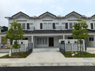 Front elevation of double-storey terrace houses at M Senyum Salak Tinggi