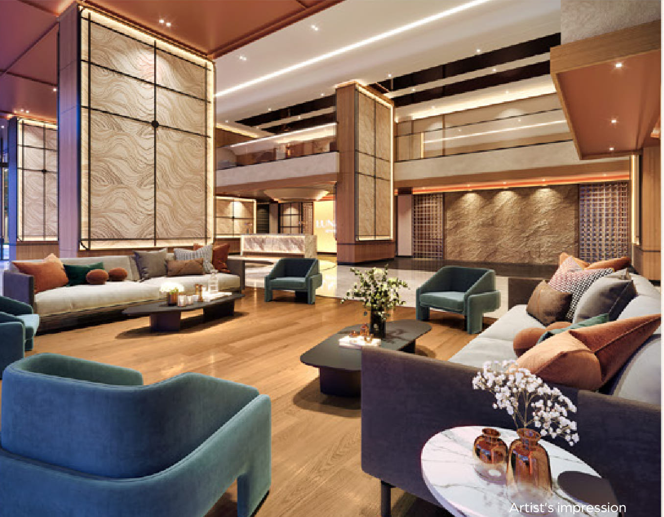 The double-volume residents' lobby