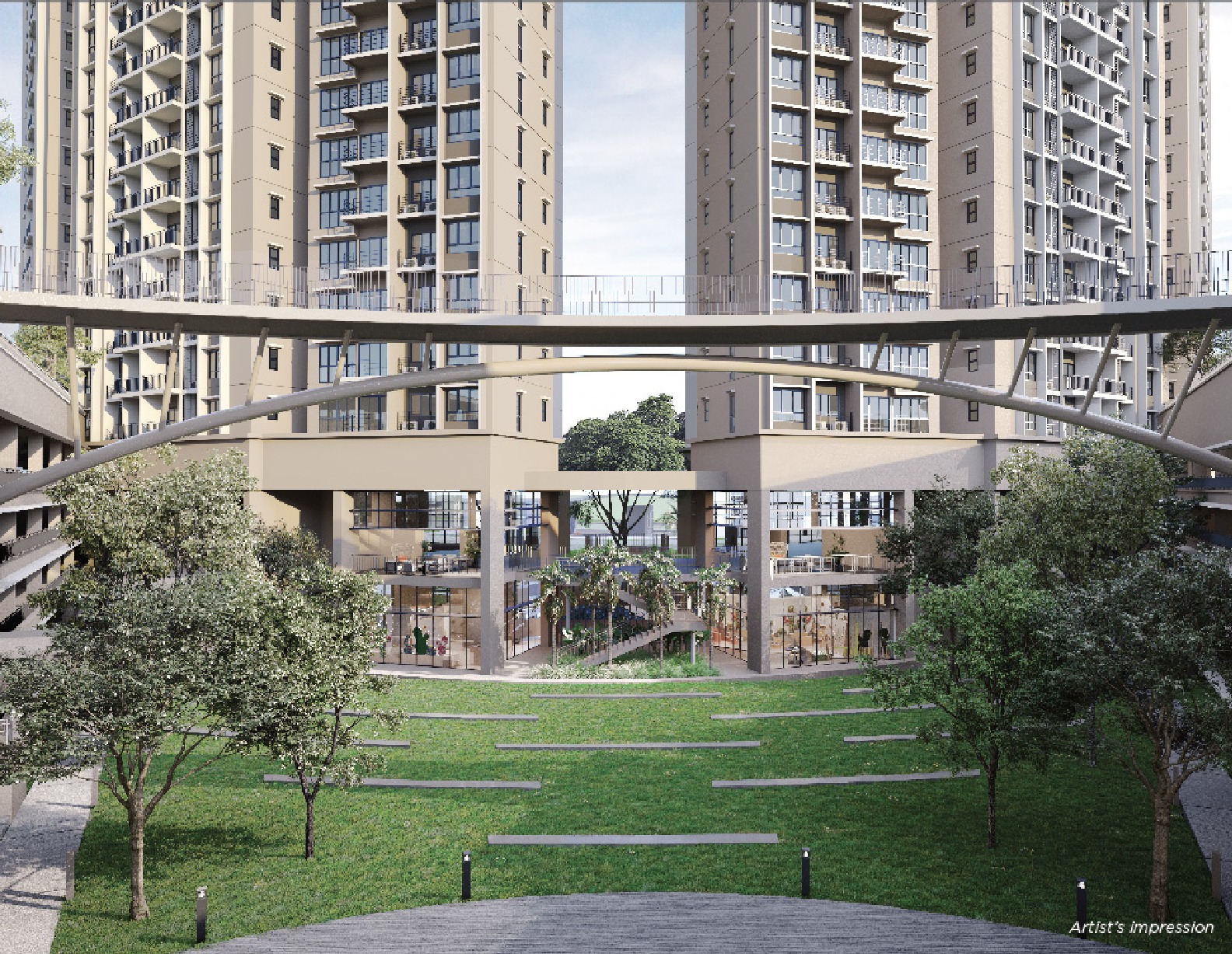The linkage bridge joining the two rooftop recreation decks
