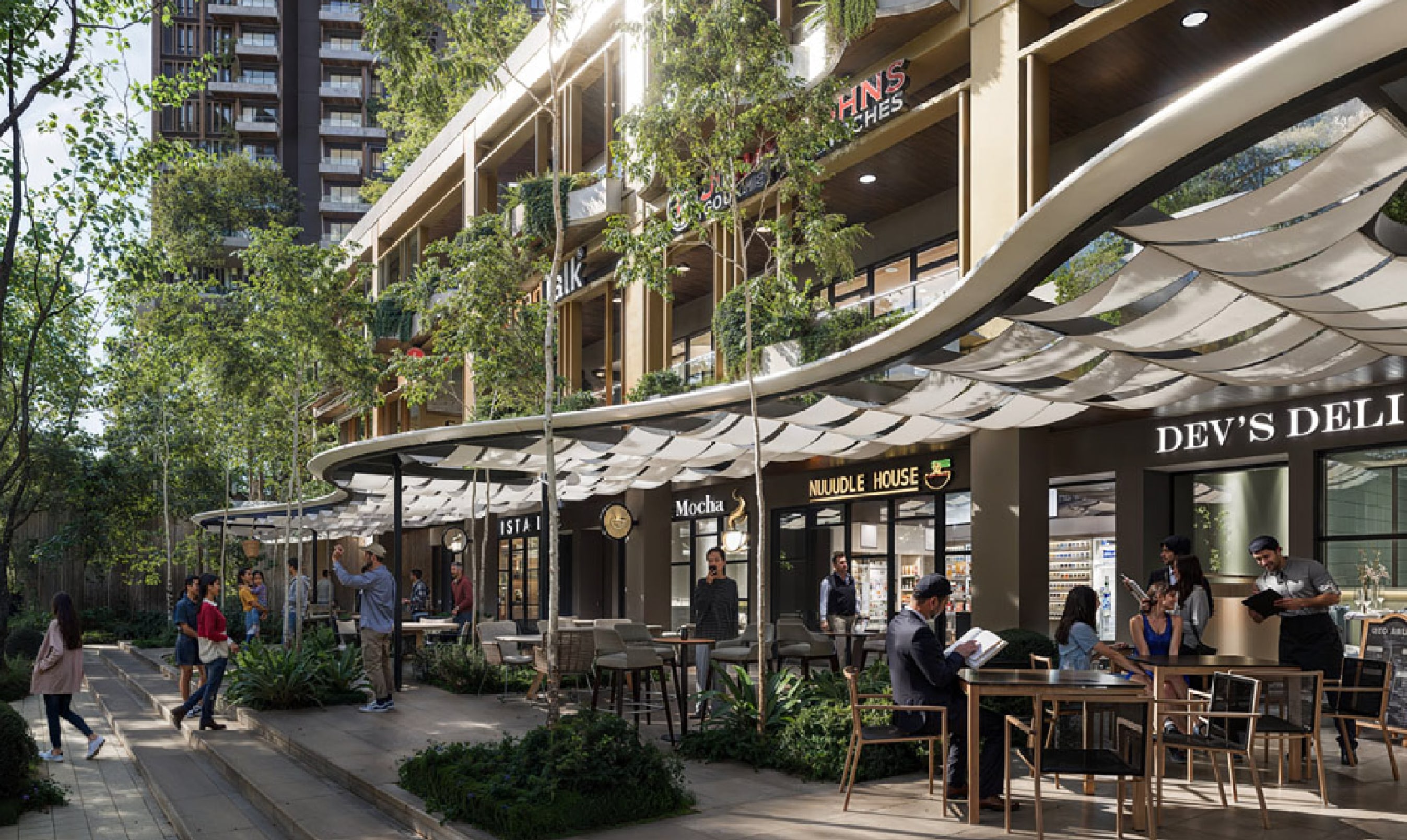 The alfresco dining terrace on the Block C retail street