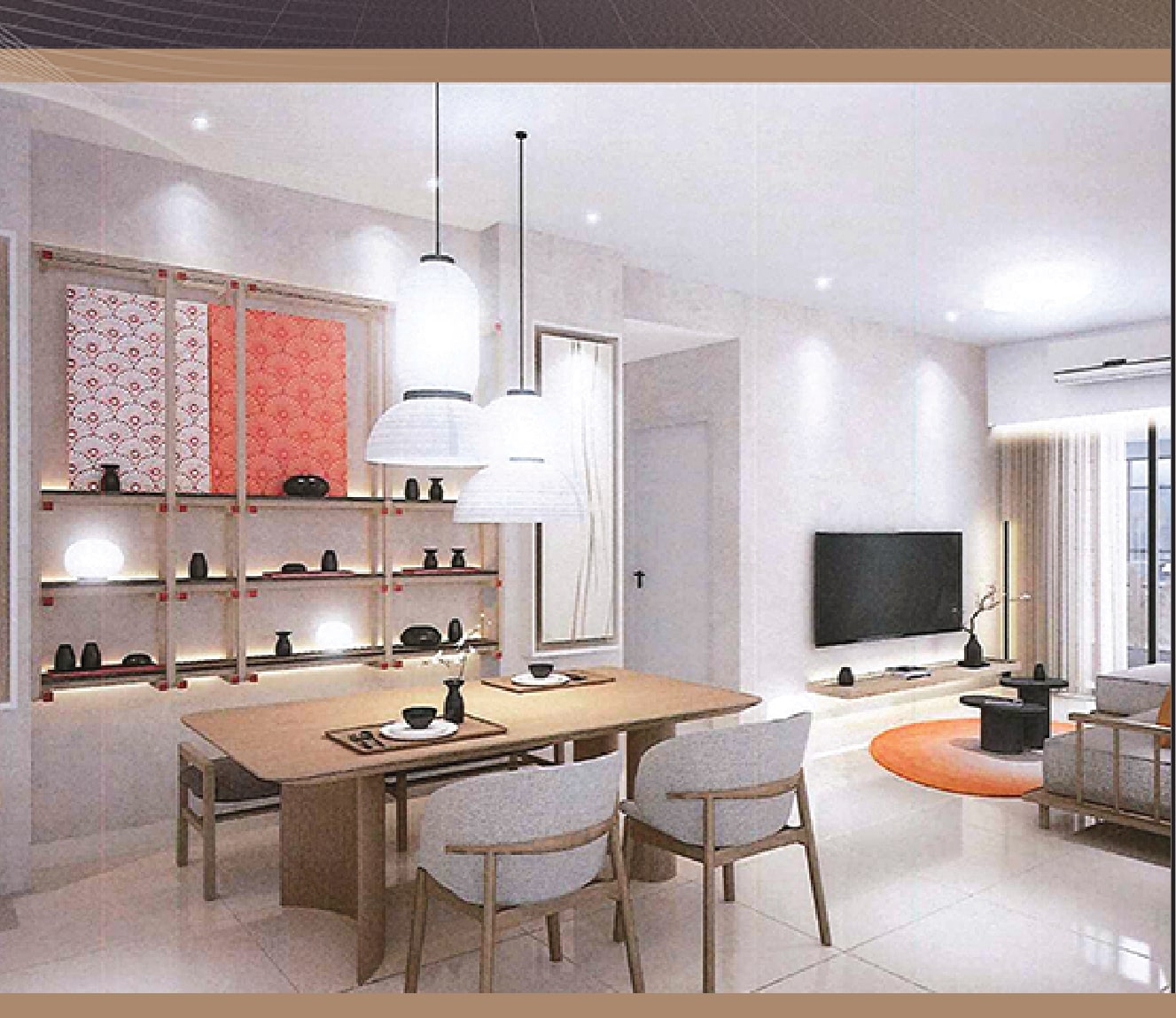 The show unit — open-plan living and dining with a Japanese-inspired fit-out