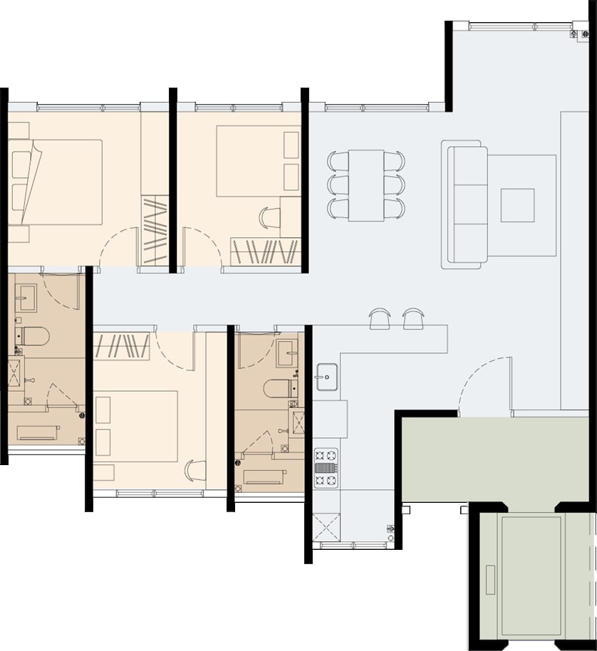 Type C2 (with lanai) floor plan