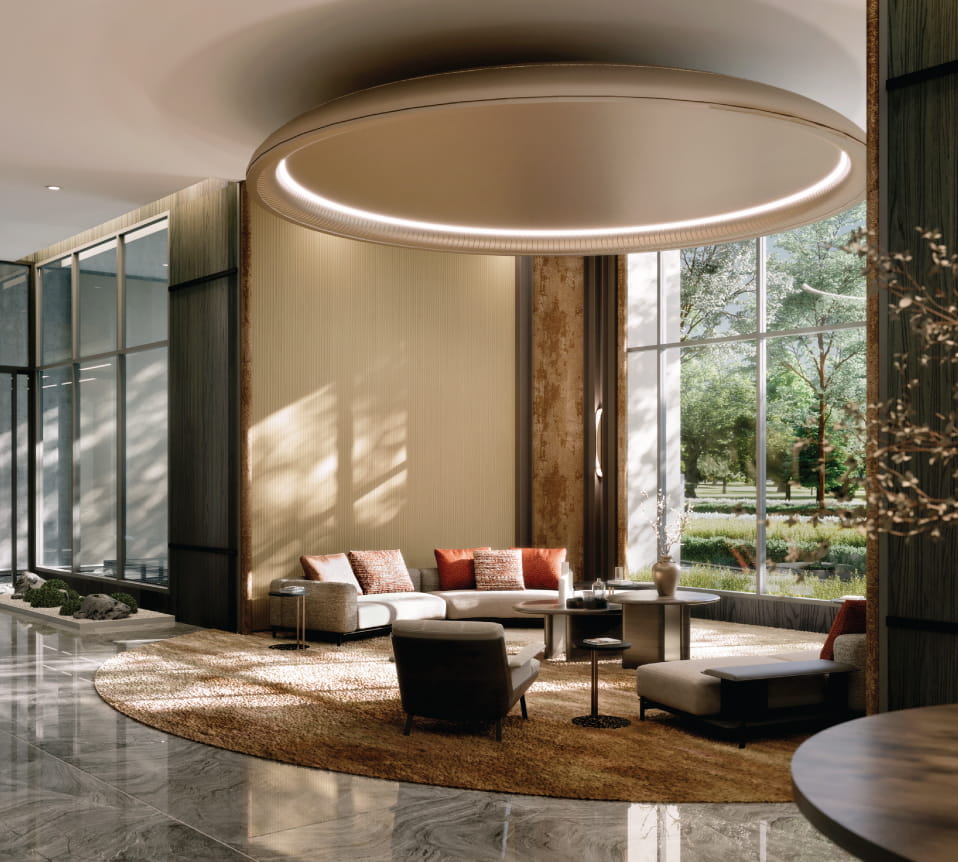 The residents' lounge, open to the gardens on two sides