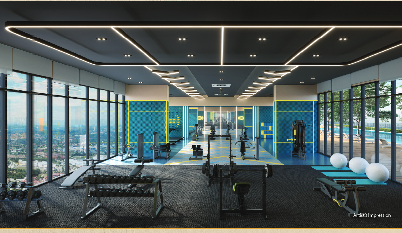Pulse Gym, also on Level 9, opening straight onto the pool deck through the glazed end wall