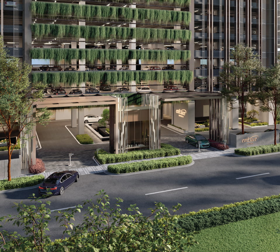 The drop-off, under planted car park levels