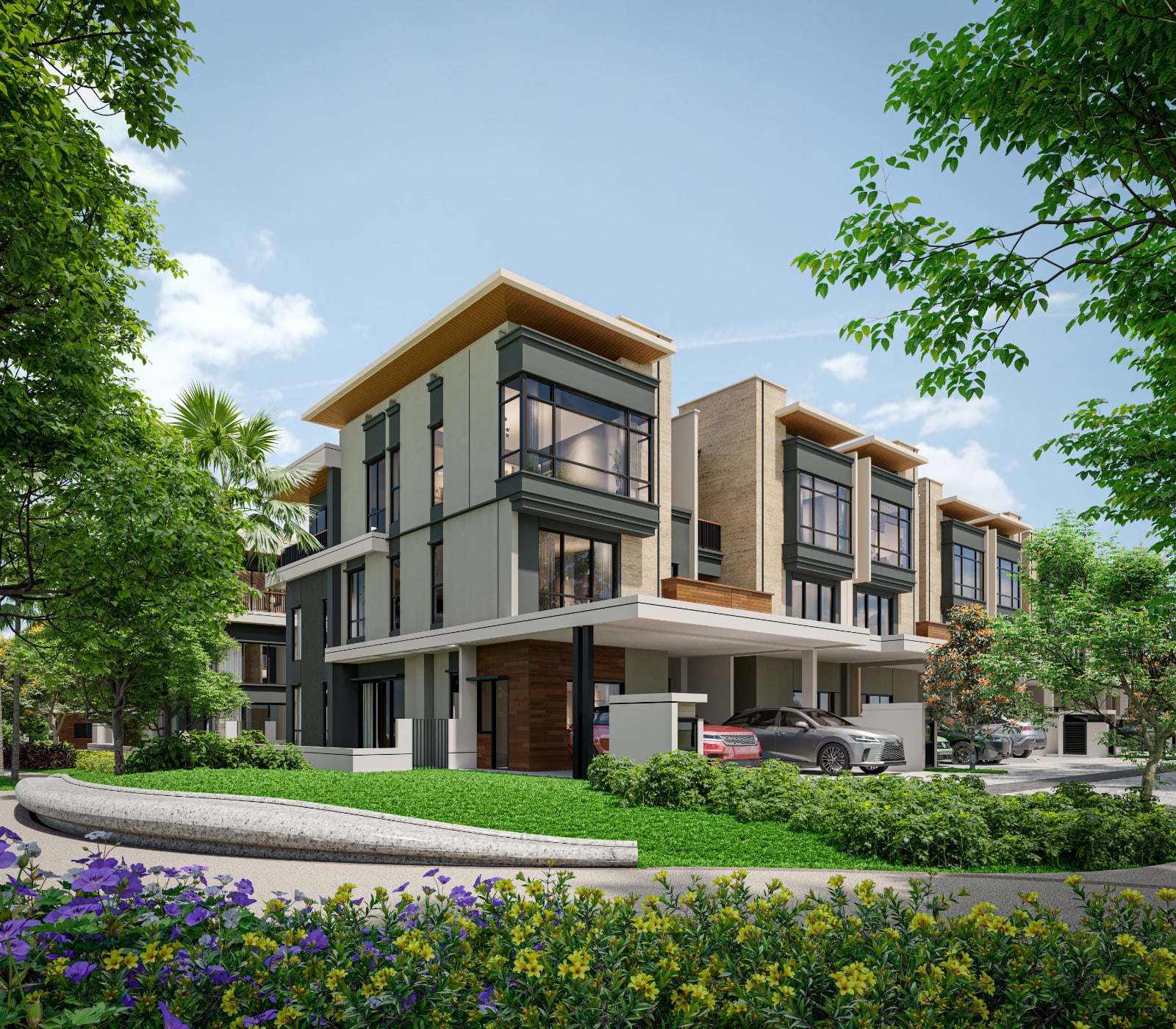 Three-storey Parkhomes along the park edge