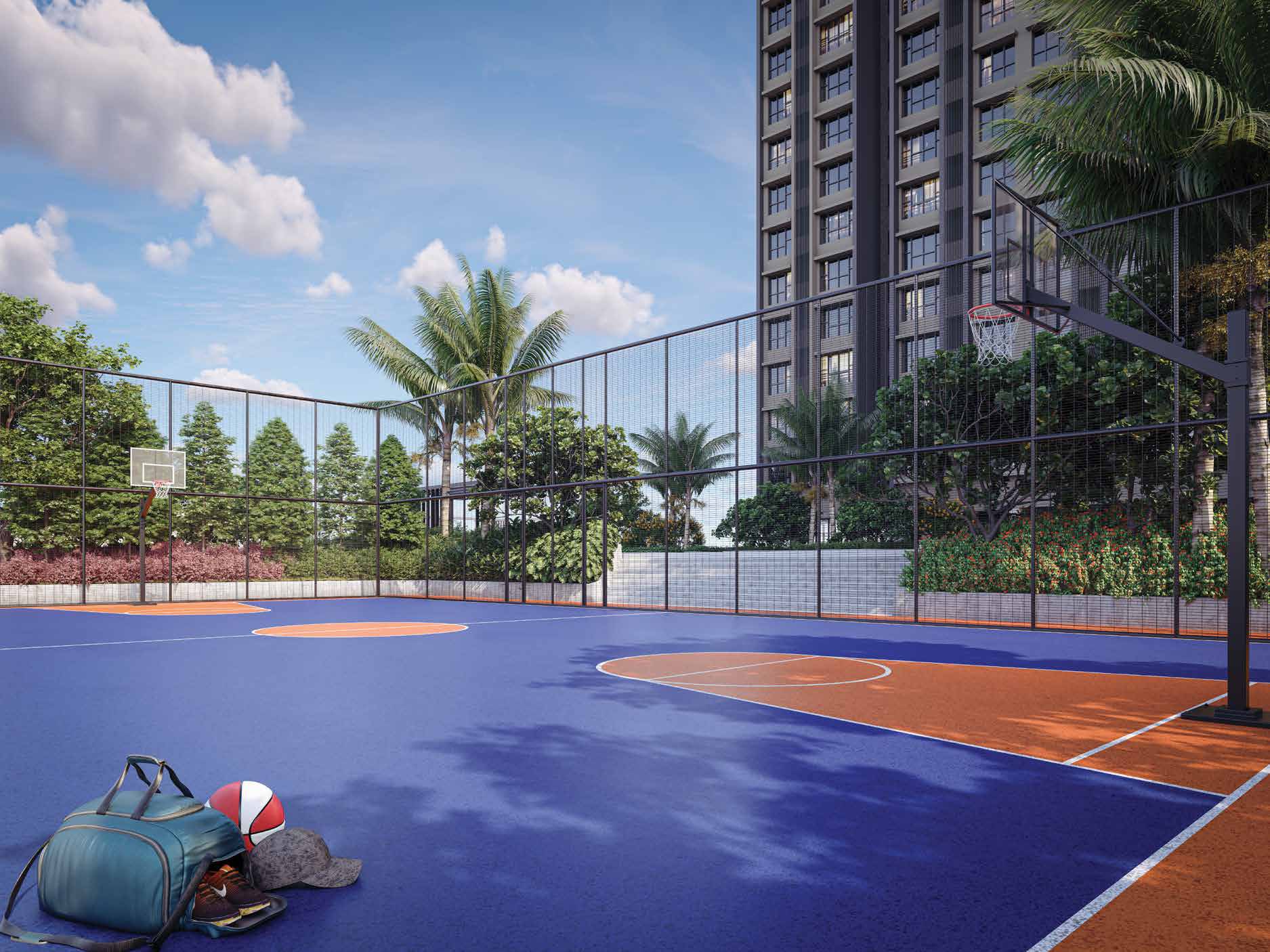 The basketball court on the level 7 podium