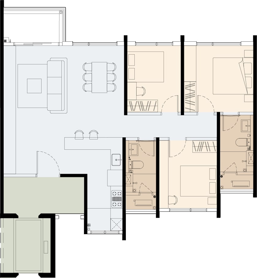 Type C1 (with balcony) floor plan