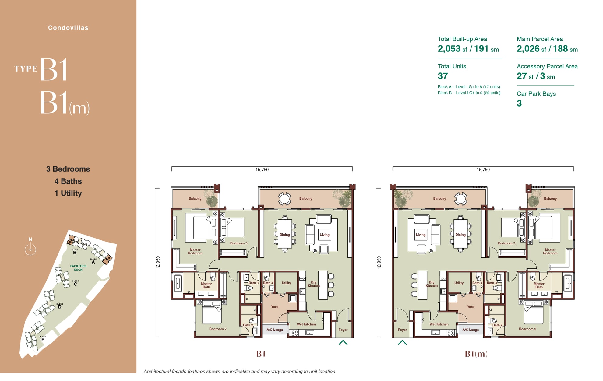 Type Condovilla Type B1 · B1(m) floor plan