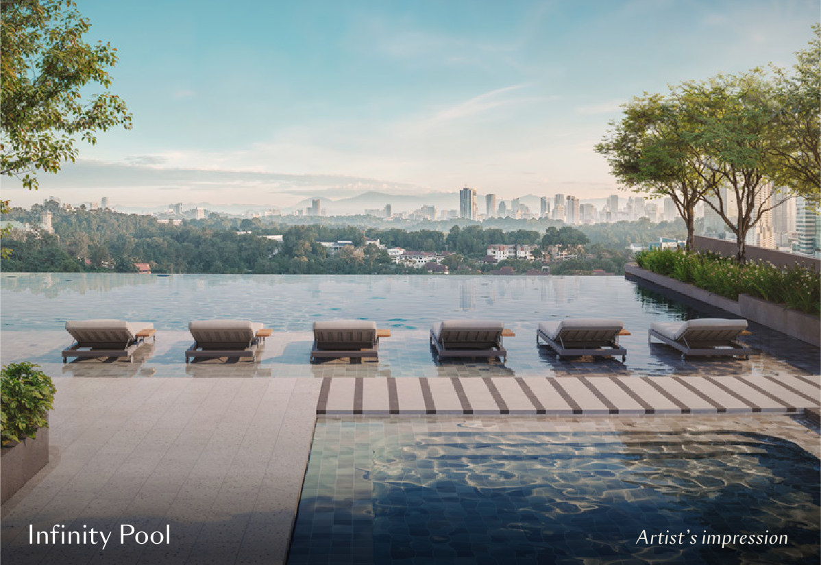 The infinity pool on Level 8, edge-on to the Bangsar skyline