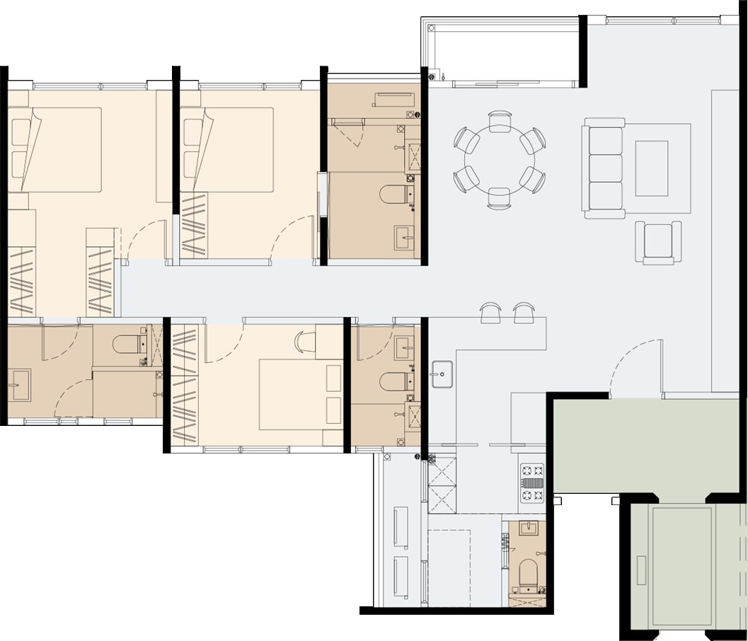 Type B1 (with bath) floor plan