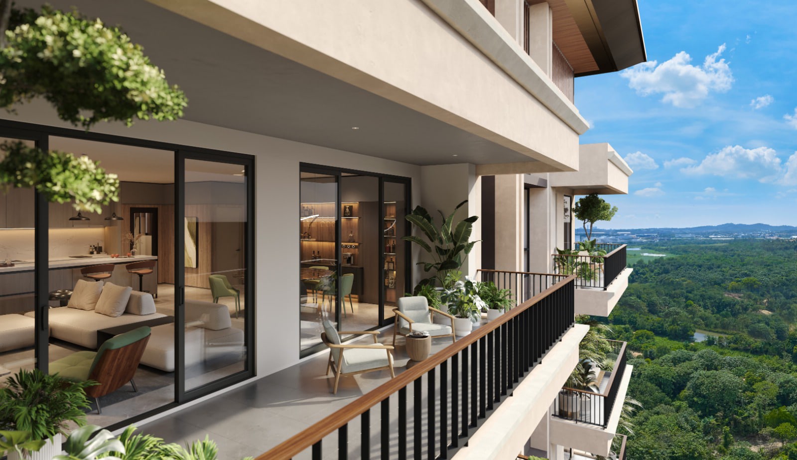 Condovilla balcony, looking out over the greenery